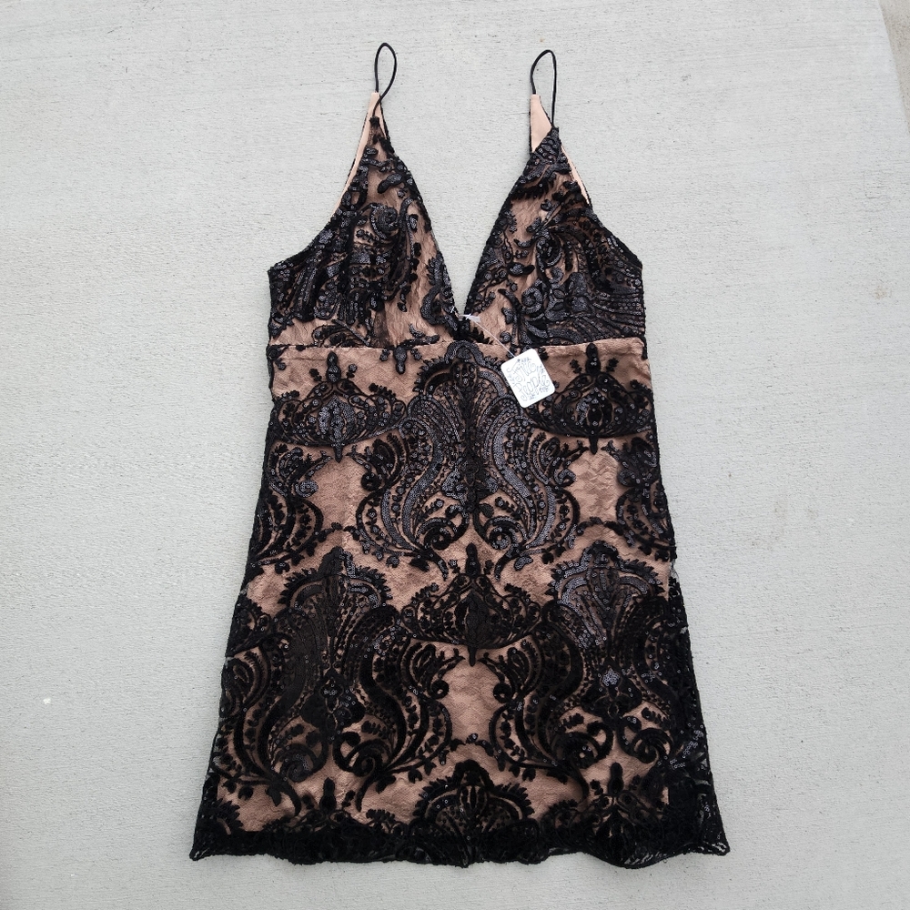 NWT $108 Free People Night Shimmers Mini Dress Black 14